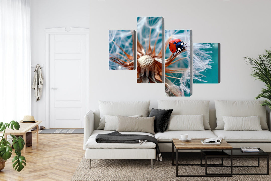 Canva - Ladybug on dandelion in macro scale, N-3956