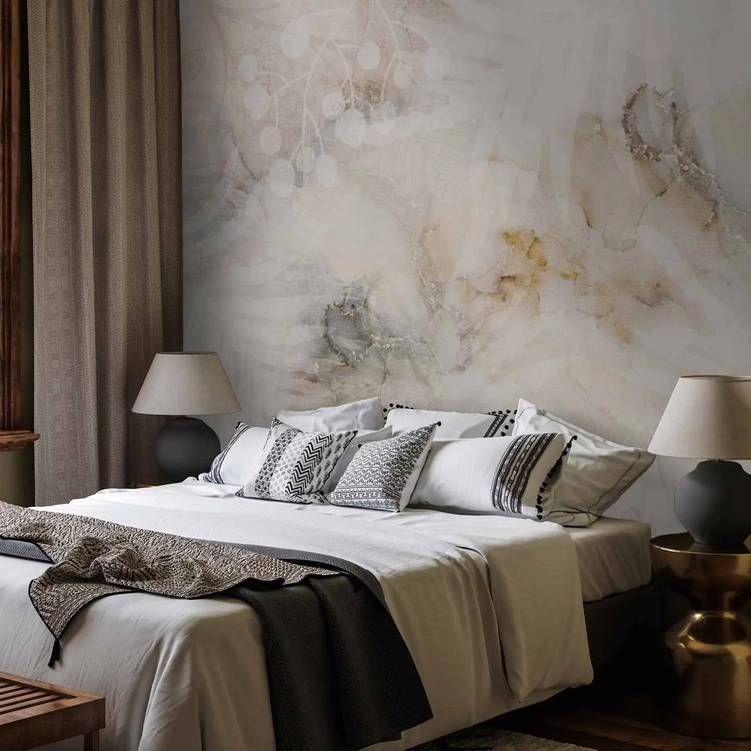 Wall Murals - Abstract marble background with leaves (cream), 148774