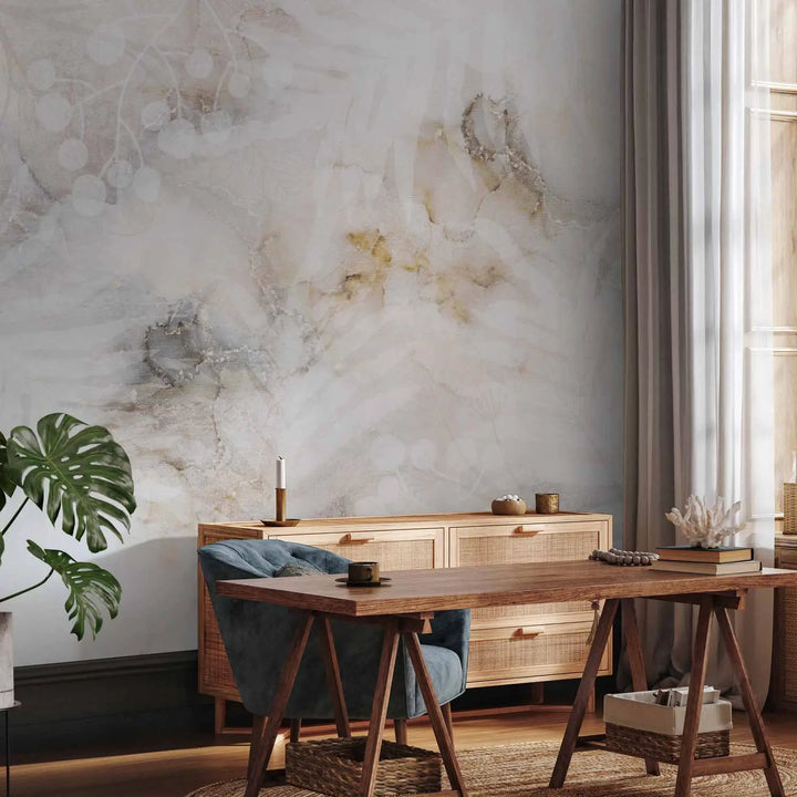 Wall Murals - Abstract marble background with leaves (cream), 148774