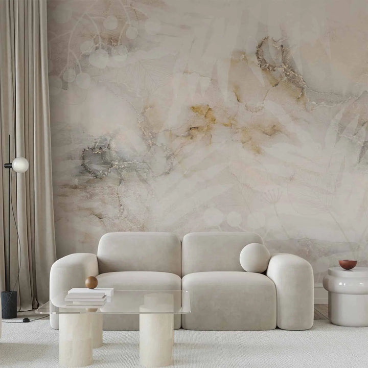 Wall Murals - Abstract marble background with leaves (cream), 148774