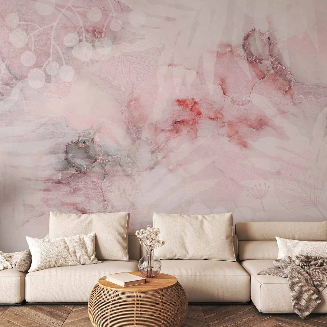 Wall Murals - Abstract marble background with leaves (pink), 148775