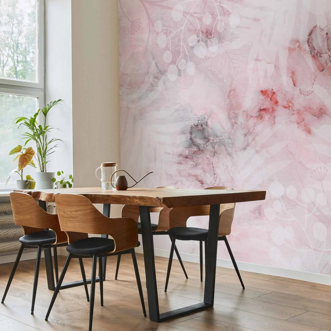 Wall Murals - Abstract marble background with leaves (pink), 148775