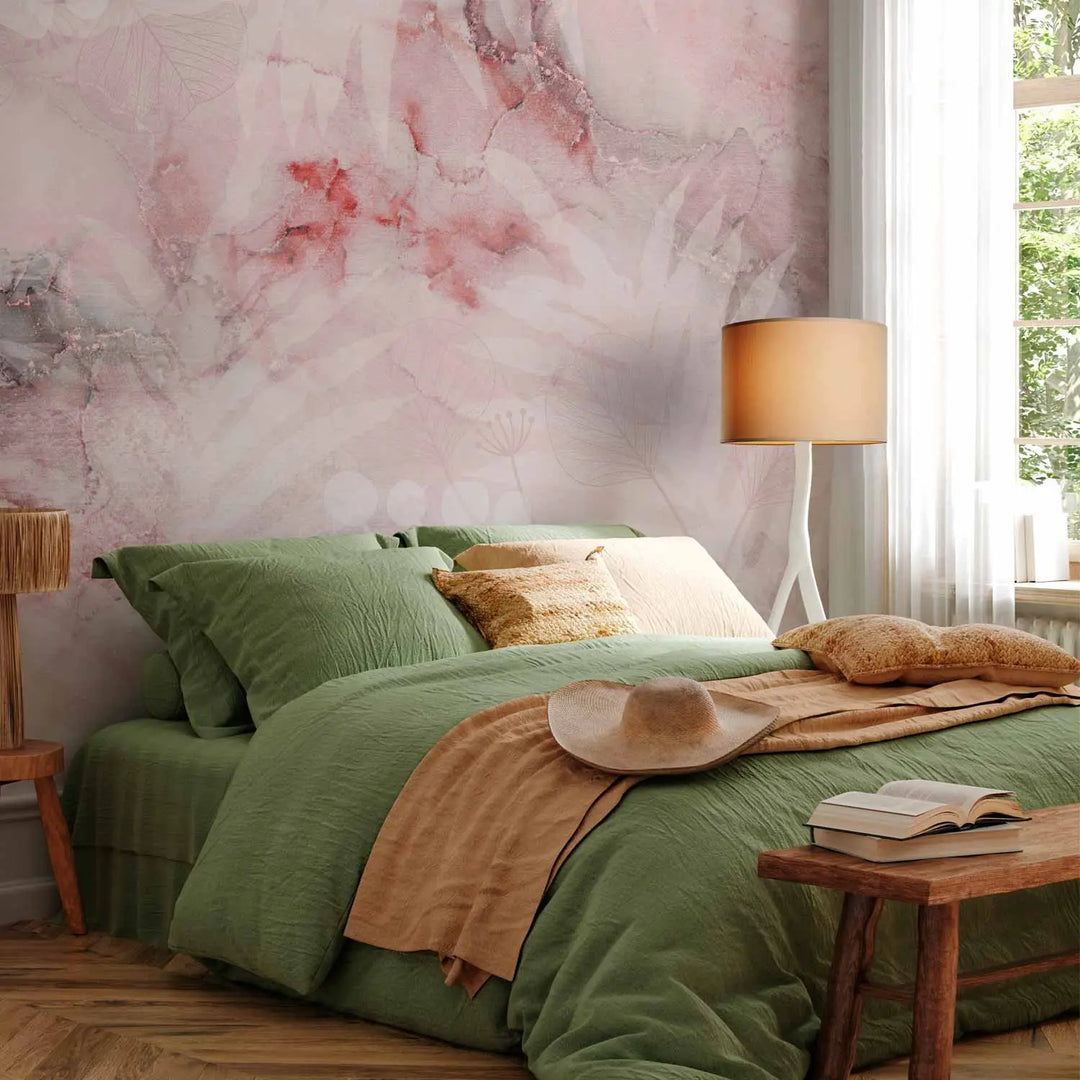 Wall Murals - Abstract marble background with leaves (pink), 148775