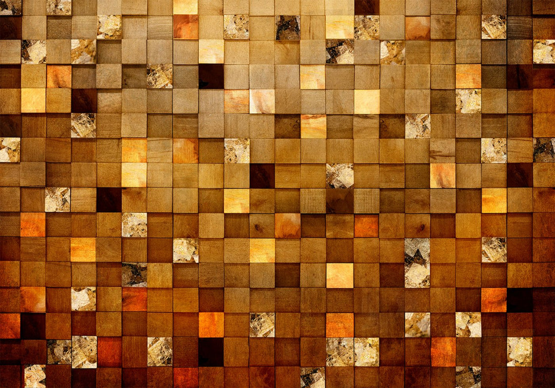 Wall Murals - Wooden and gold squares, 148780