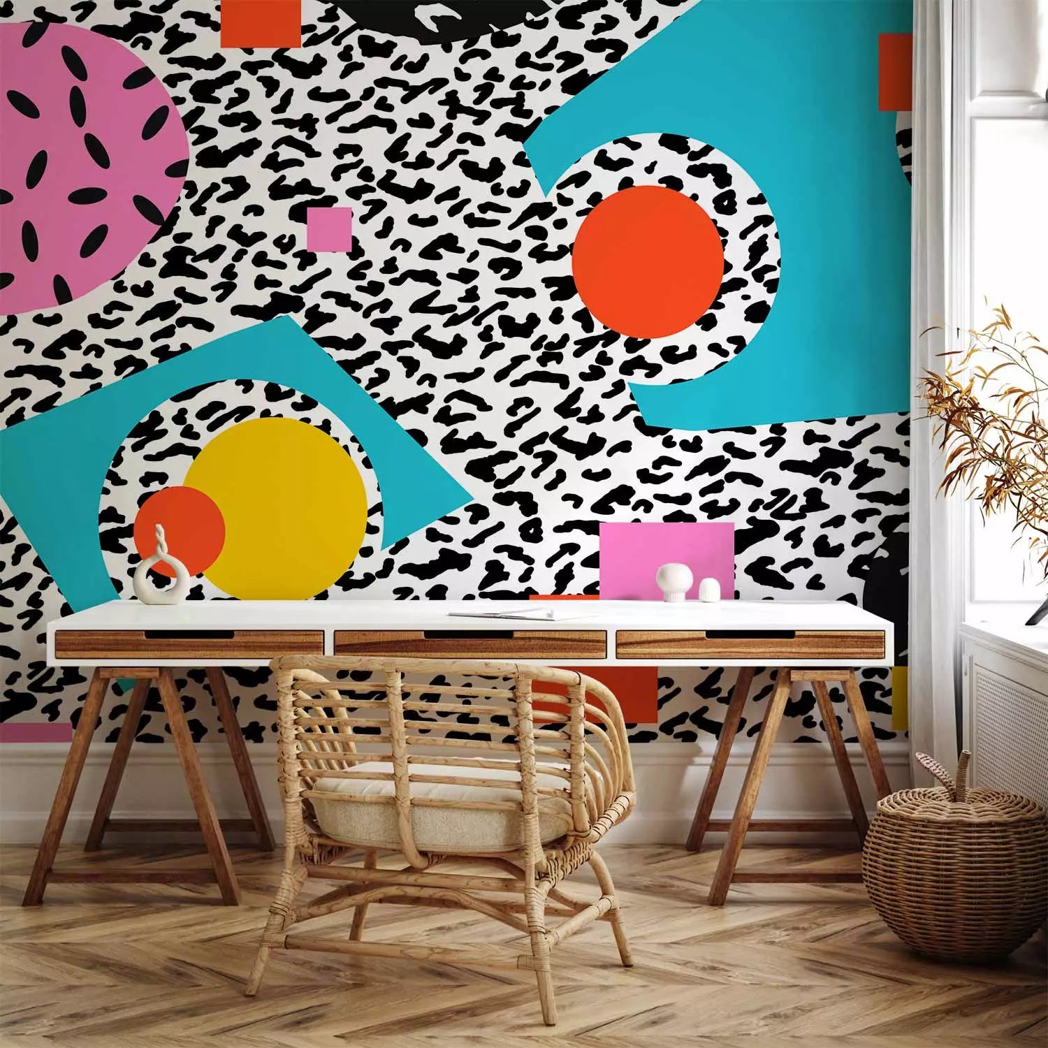 Fototapetes - geometriska krāsaina abstrakcija un leoparda tekstūru G-ART