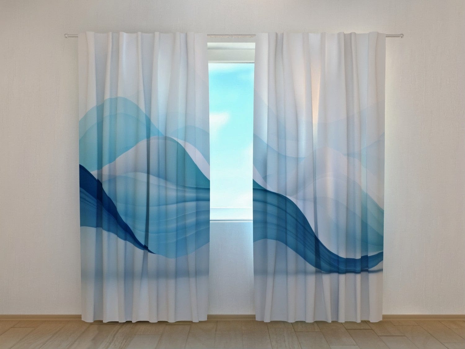 Aizkari ar abstrakta rakstu - Abstraktā Zilā upe un kalni - istabai Tapetenshop.lv