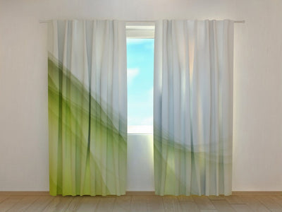 Curtains with abstract pattern - Elegant green wave Tapetenshop.lv