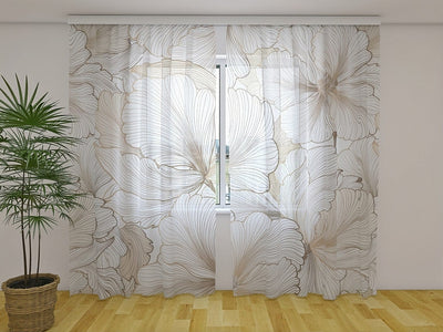 Curtains with abstract flowers - Fine beige flowers Tapetenshop.lv