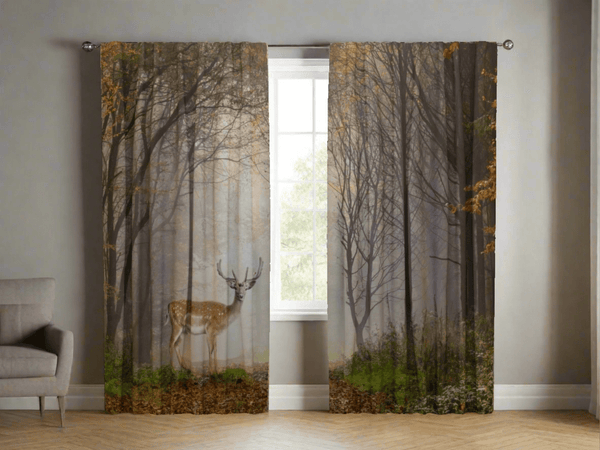 Curtains with nature - Small deer in the autumn forest Tapetenshop.lv