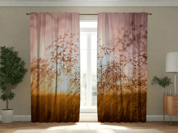 Curtains with nature - Summer sunset over the grass Tapetenshop.lv