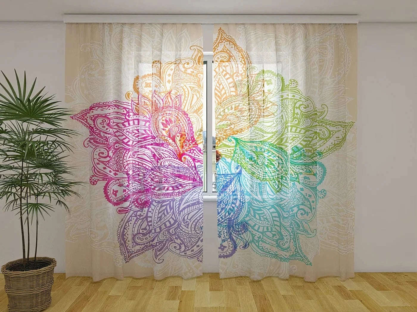 Aizkari guļamistabai ar daudzkrāsainu mandalas rakstu Tapetenshop.lv