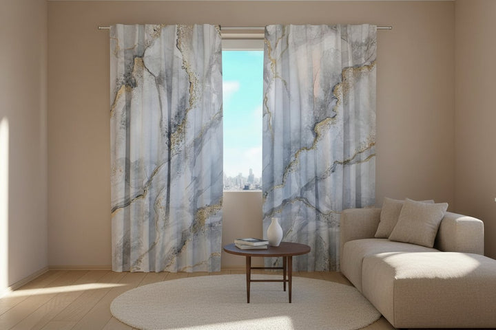 Curtains with marble pattern - Gray marble with gold veins