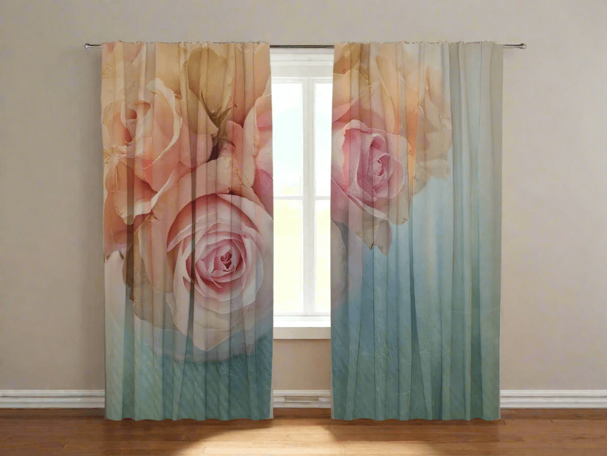 Aizkari guļamistabai - ar rozēm - Satīns un rozes Tapetenshop.lv