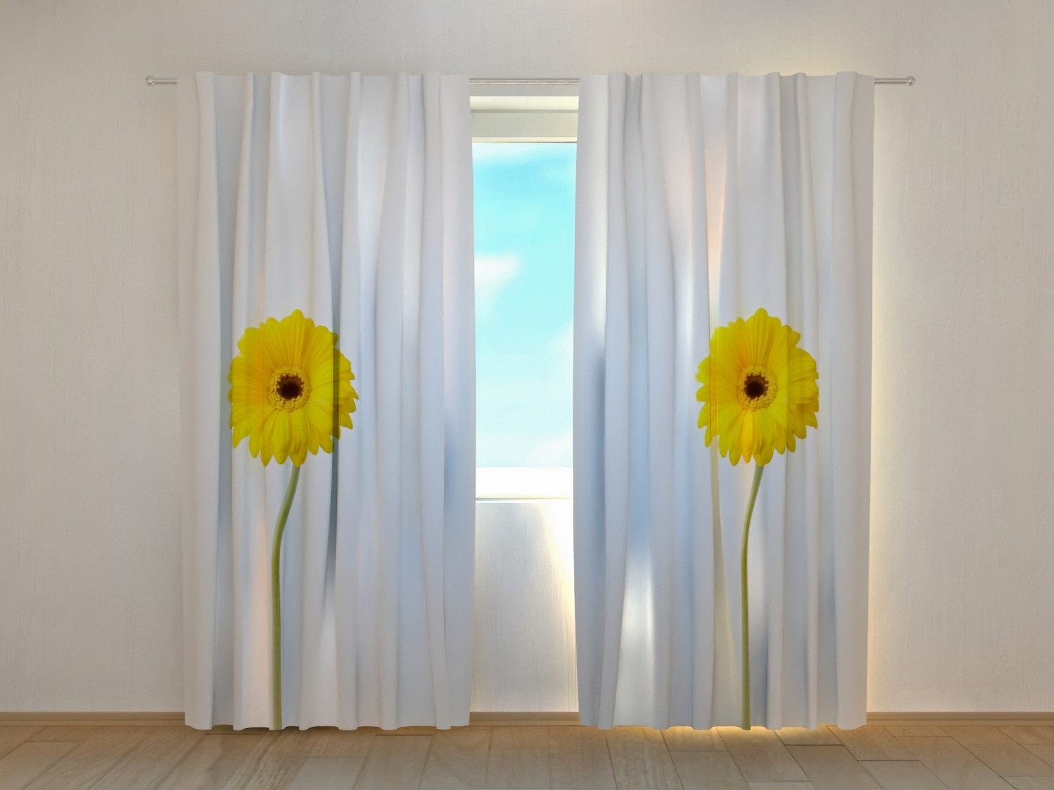 Aizkari ar apdruku - Eleganti dzelteni ziedi - nopirkt online Tapetenshop.lv