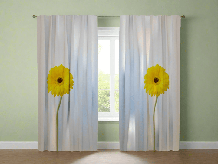 Aizkari ar apdruku - Eleganti dzelteni ziedi - nopirkt online Tapetenshop.lv