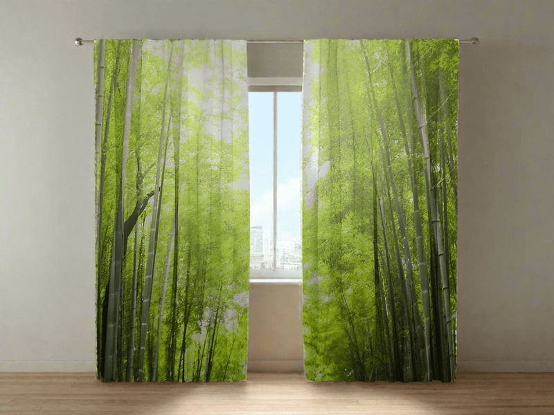 Day and night curtains with green nature - bamboo forest at sunset on walletenshop.lv