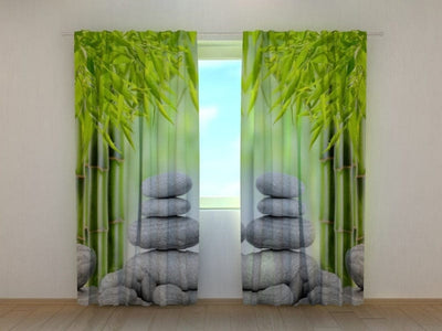 3D curtains with stunning, realistic bamboo and rock pattern on Tapetenshop.lv