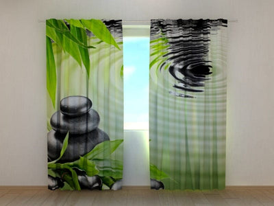 Curtains with bamboo and water motifs- bamboo and water, green Tapetenshop.lv