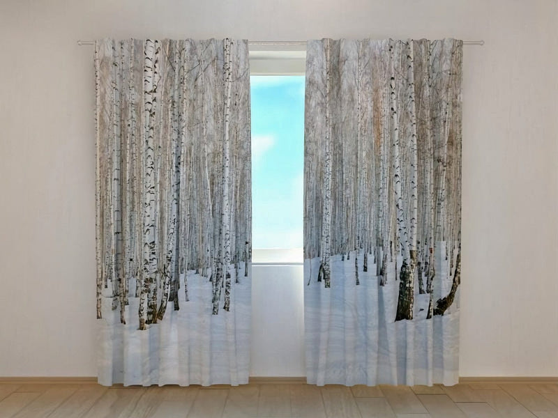 Curtains with winter theme and nature - birch in winter -Individuly walletenshop.lv