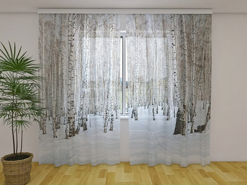 Curtains with winter theme and nature - birch in winter -Individuly walletenshop.lv