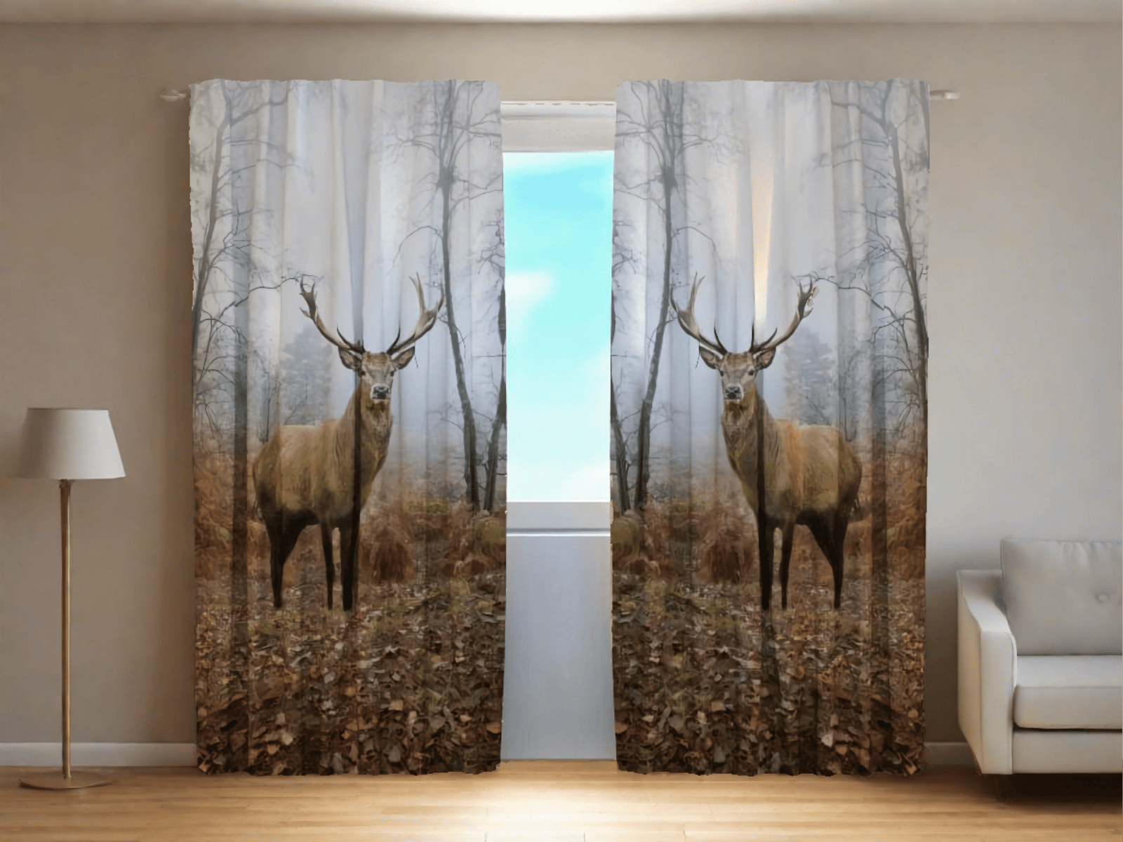 Aizkari nomierinošai atmosfērai guļamistabā - Daba - Brieži mežā Tapetenshop.lv