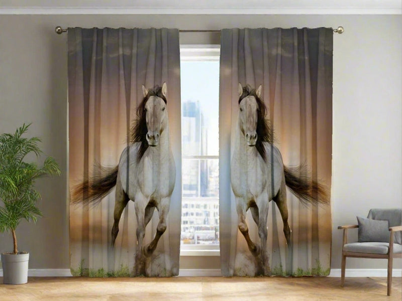 Day and night curtains for the bedroom - two horses - with printing Tapetenshop.lv