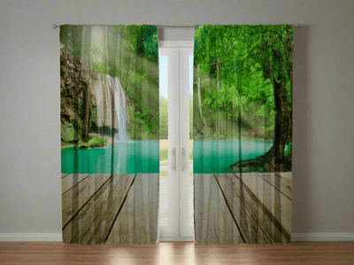 Nature curtains for the bedroom - lake at the door - quality printing on Tapetenshop.lv