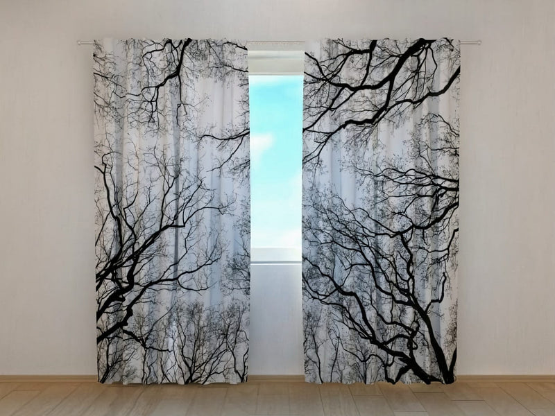 Day and night curtains with print: winter nature and February skies on Tapetenshop.lv