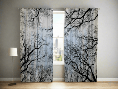 Day and night curtains with print: winter nature and February skies on Tapetenshop.lv