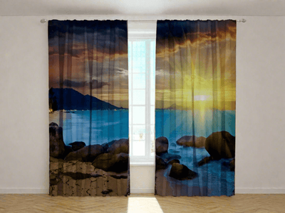 3D curtains with print - sunset at sea - let's make your size on a walletenshop.lv