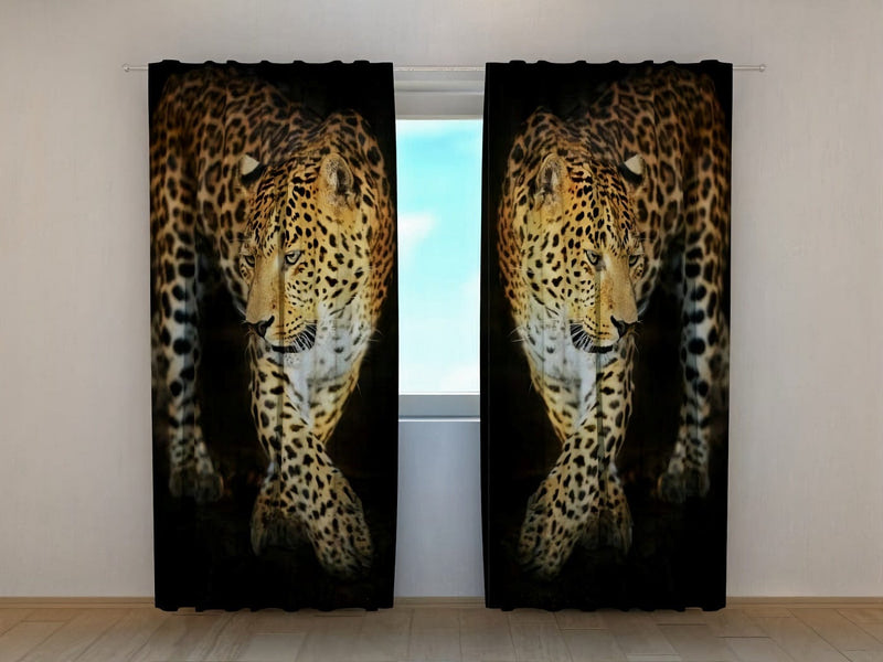 Beautiful curtains with jaguar on a black background - curtains for bedroom walletenshop.lv