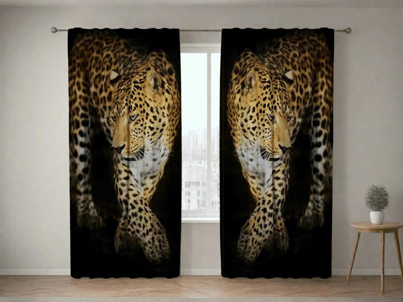 Beautiful curtains with jaguar on a black background - curtains for bedroom walletenshop.lv