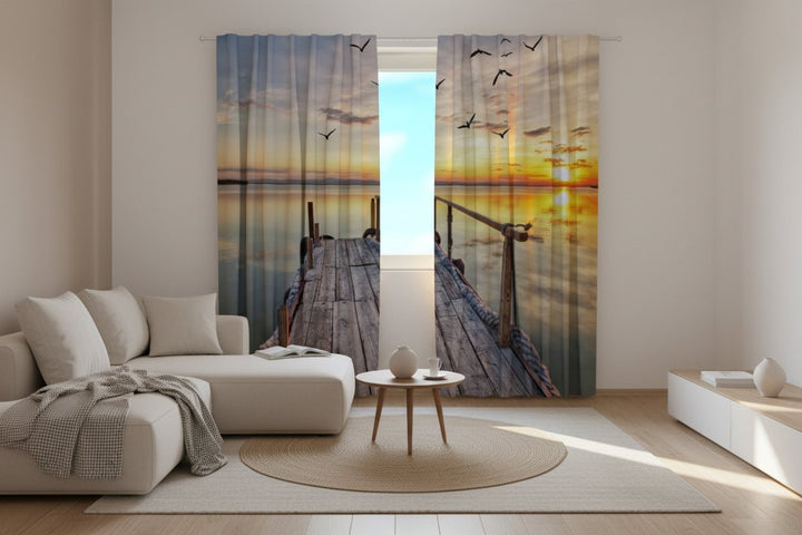 Curtains with sunset - Seagulls at sunset