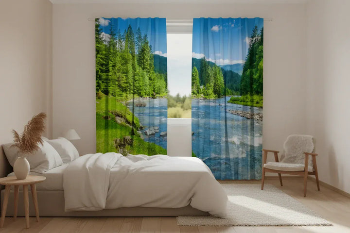 Aizkari viesistabai ar dabu - kalnu upe un skaisti dabas skati Tapetenshop.lv