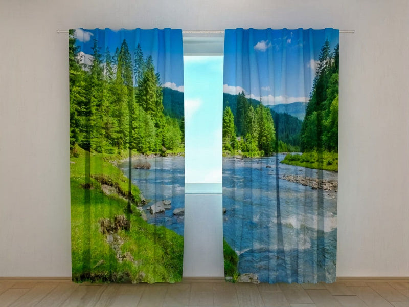 Curtains for the living room with nature - mountain river and beautiful nature views Tapetenshop.lv