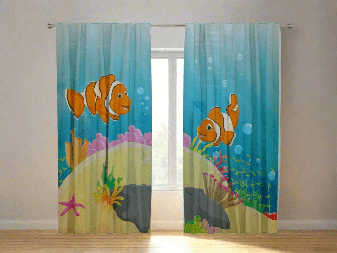 Dienas un nakts aizkari bērnu istabai - Klaunzivs Tapetenshop.lv