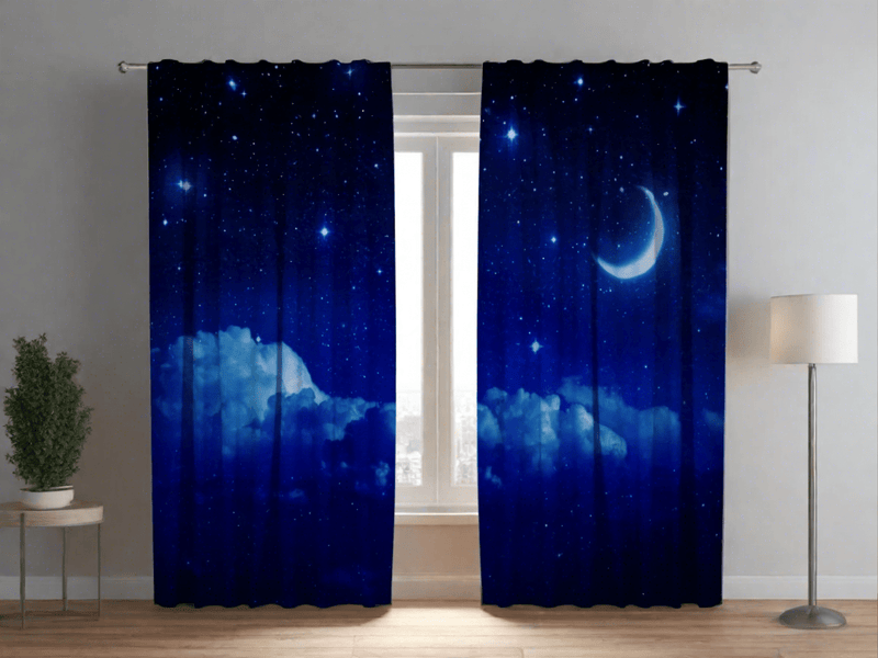 Night curtains for bedroom dark blue - Moon over the clouds on a wallpaper.lv