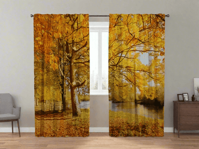 Curtains with print - autumn theme - Novembra park - order Tapetenshop.lv