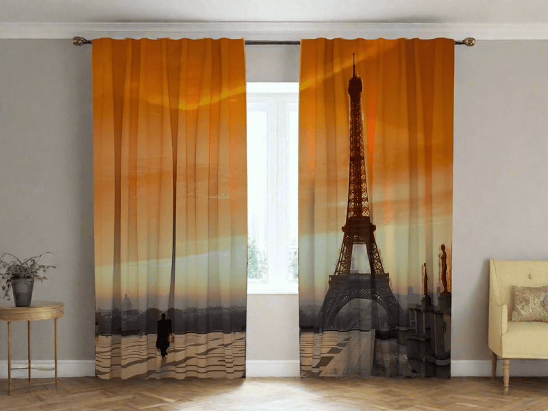 Curtains with a view of Paris - Eiffel Tower and sunset Tapetenshop.lv