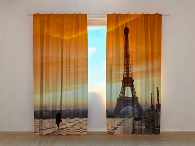 Curtains with a view of Paris - Eiffel Tower and sunset Tapetenshop.lv