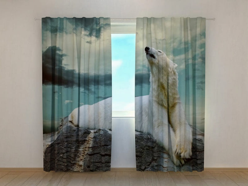 Exclusive 3D curtains with a miraculous picture of polar bear - to order on Tapetenshop.lv