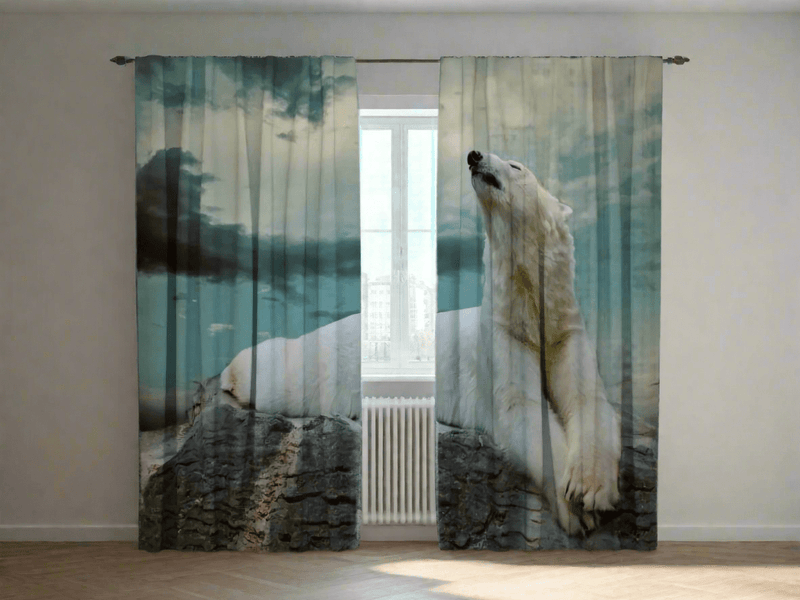 Exclusive 3D curtains with a miraculous picture of polar bear - to order on Tapetenshop.lv