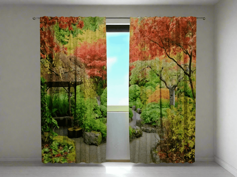 Curtains with realistic print - Autumn Japanese Garden - to order on Tapetenshop.lv