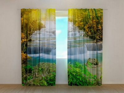 Day and night curtains with nature print - Autumn waterfall Tapetenshop.lv