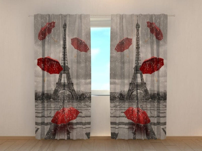 Printed curtains - Umbrella images on the background of iconic Eiffel Tower Tapetenshop.lv