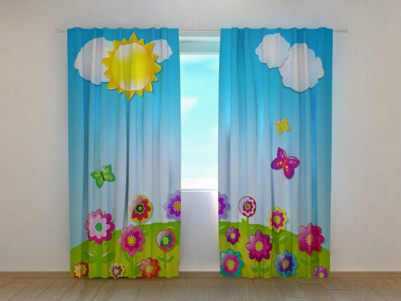 Curtains - Sunny day and flowers Tapetenshop.lv