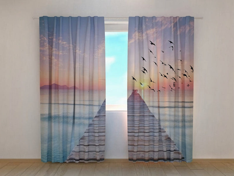 Nature curtains with print - sunrise at sea 2 - qualitatively walletenshop.lv