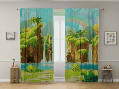 Night curtains for the bedroom - waterfall and rainbow tapeetenshop.lv