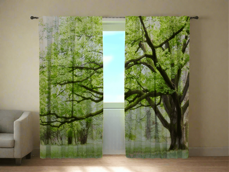 Daily curtains for bedroom and living room with nature - green tree walletenshop.lv