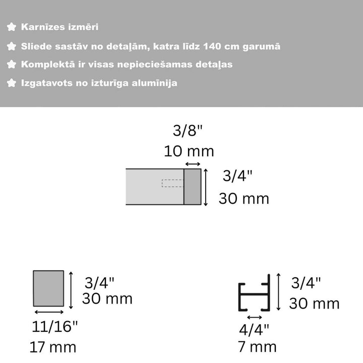 Aizkaru alumīnija karnīze, 2 sliedes, baltā, pie sienas, ar āķiem Digital Textile XL